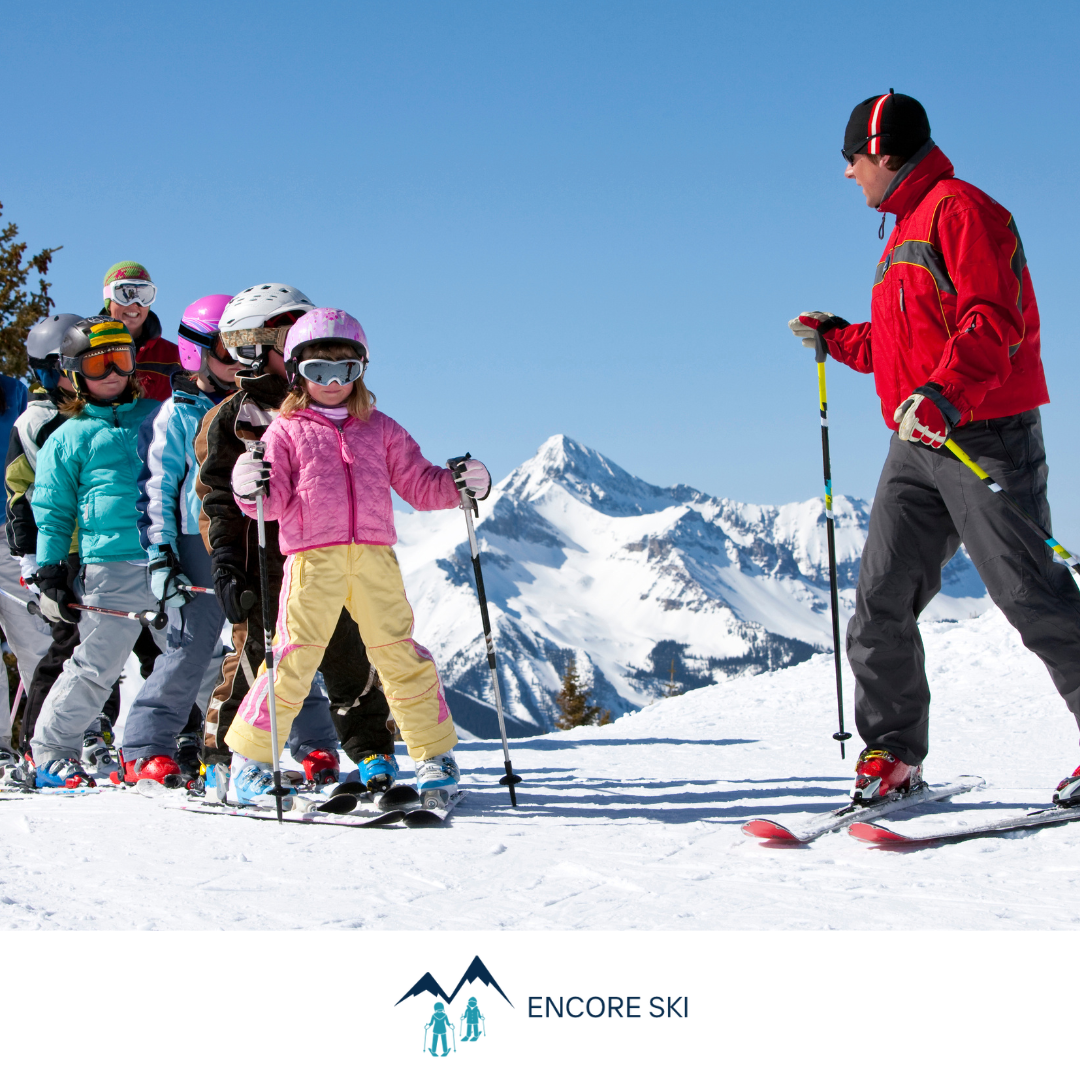 Group of young skiers with instructor